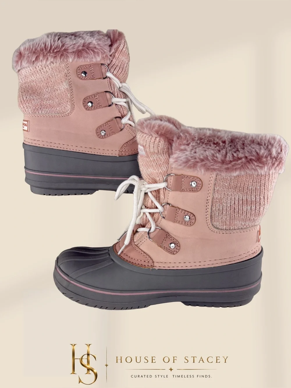 London Fog Girls Waterproof Winter Boots – Size 4 Pink & Gray